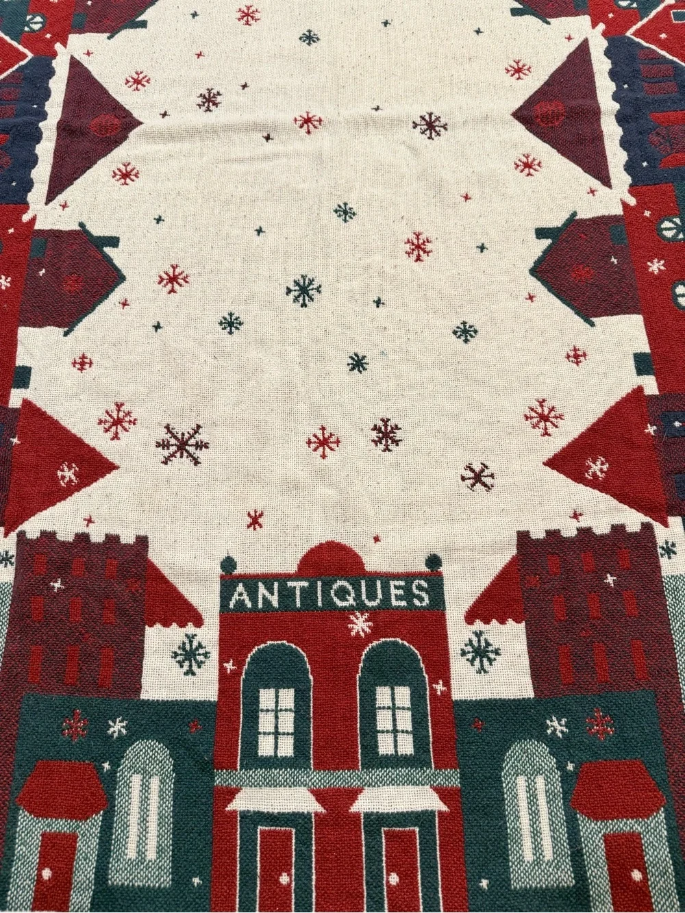 Holiday Village Fringe Throw Blanket - Red, Green & Cream 66x46